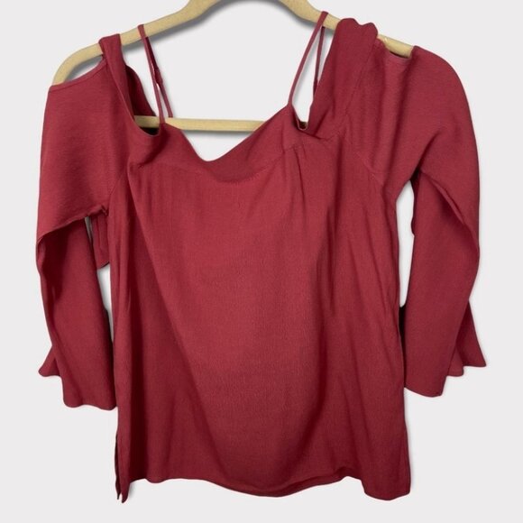 Garmentory Lumiere Pink Tie Cold Shoulder Bell Sleeve Boho Top Size Large Boho L - Picture 11 of 13